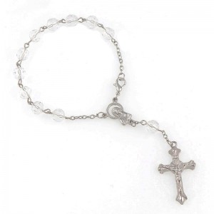 Náramok-ruženec korálkový s krížikom priehľadný