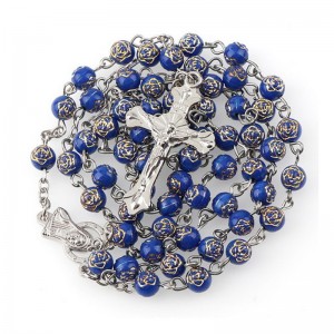 Ruženec tmavomodrý s gravírom ruže