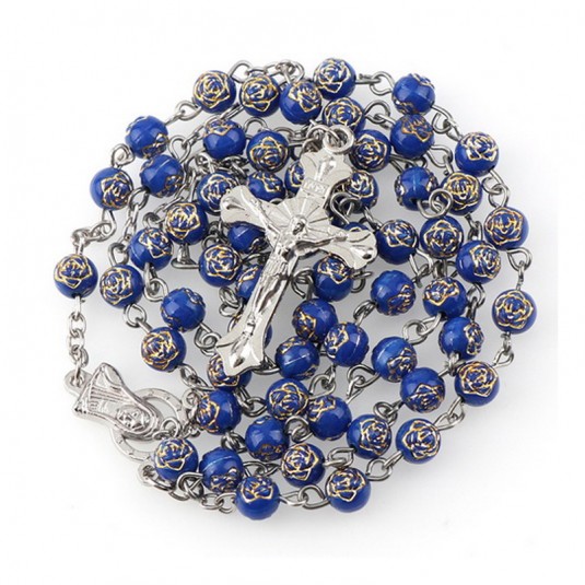 Ruženec tmavomodrý s gravírom ruže