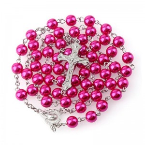 Ruženec s menom cyklamenový perlový