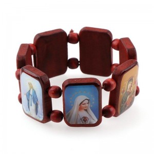 Náramok-ruženec so svätými obrázkami drevený