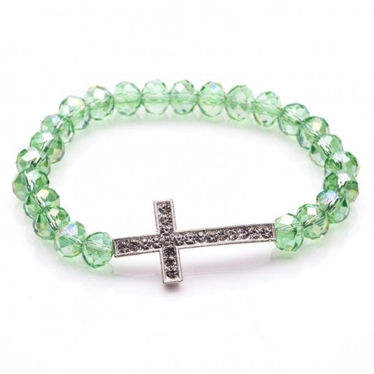 Náramok-ruženec s krížikom zelený