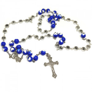 Ruženec modrý s bielymi srdiečkami