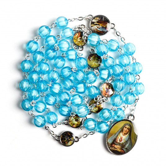 Ruženec s menom k Sedembolestnej Panne Márii tyrkysový