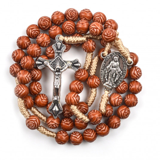 Ruženec s medailou zázračnej Panny Márie hnedý