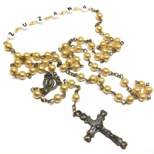 Ruženec s menom zlatý perlový