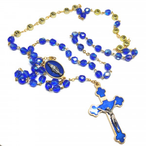 Ruženec s menom svadobný sklenené korálky modrý