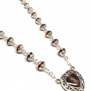 Ruženec s menom s červenými krištáľmi strieborný Exkluziv