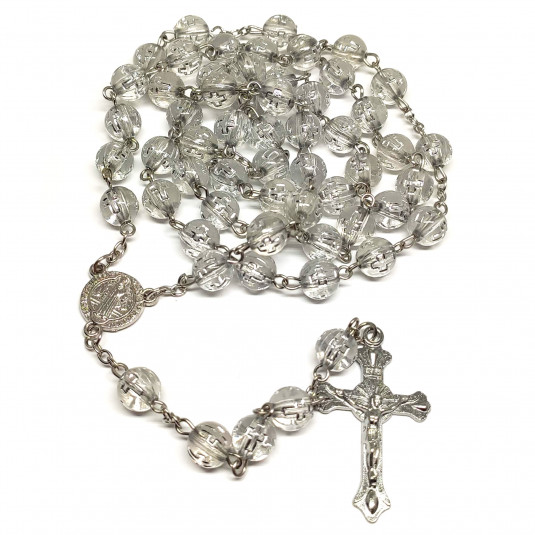 Ruženec s menom priehľadno-strieborný
