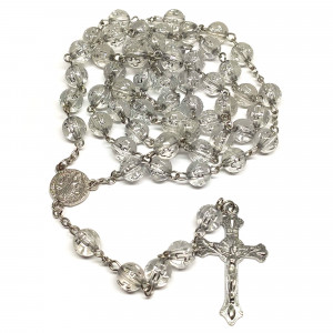 Ruženec s menom priehľadno-strieborný