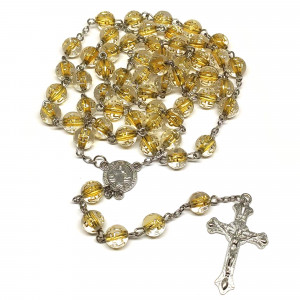 Ruženec s menom priehľadno-zlatý s Benediktínskou medailou