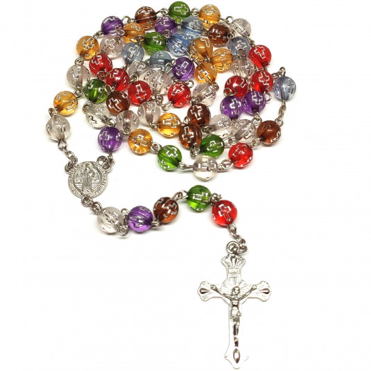 Ruženec s menom priehľadno-farebný s Benediktínskou medailou