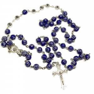 Ruženec tmavomodrý s gravírom ruže