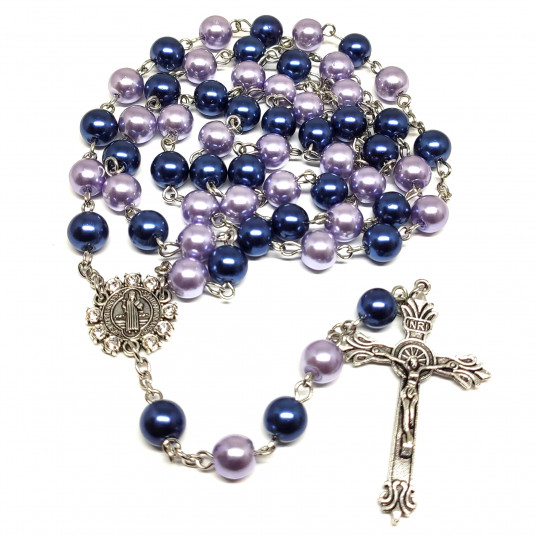 Ruženec s menom benediktínsky modro-fialový perlový