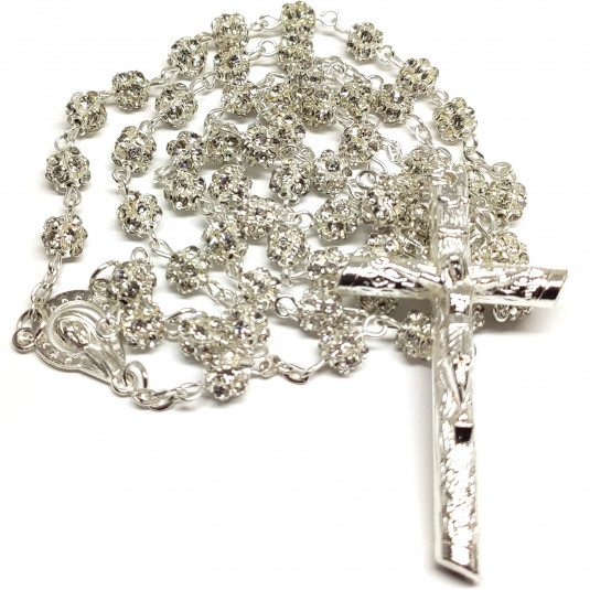 Ruženec s menom s bielymi krištáľmi Exkluziv