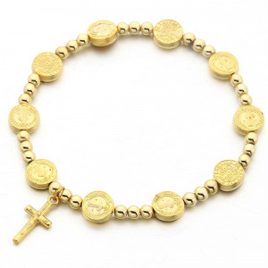 Oceľový náramok-ruženec zlatej farby
