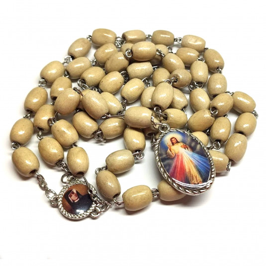Ruženec s menom drevený hnedý s medailou Božieho milosrdenstva
